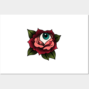 Eye ball Rose - Traditional Tattoo flash Posters and Art